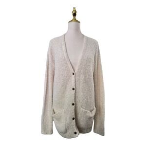 ATM Anthony Thomas Melillo Alpaca Merino Wool Blend Bouclé Cardigan Sweater Beig